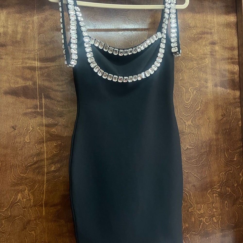 Chic Black Dress with Silver Embellishments